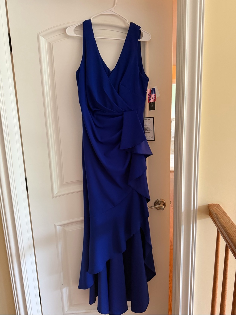 Betsy & Adam Royal Blue Ruffle Gown